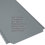 Stehfalzblech PD-510-S Fehgrau mit eingeblendeten Eckdaten zu Material, Beschichtung und Massen