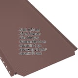 Stehfalzblech PD-510-S in Rotbraun RAL 8012 mit eingeblendeten Eckdaten zu Material, Stärke und Beschichtung