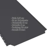 Stehfalzblech PD-510-S Nano Tiefschwarz mit eingeblendeten Eckdaten zu Material, Staerke und Garantie