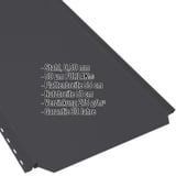 Stehfalzblech PD-510-S Tiefschwarz, 0,50 mm Stahl, mit eingeblendeten Eckdaten