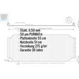 Stehfalzblech PD-510-S Kirschrot, technische Zeichnung mit Massen und Materialangaben, Infografik