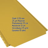 Stehfalzblech PD-510-S Rapsgelb mit eingeblendeten Eckdaten Stahl 0,50 mm Polyesterbeschichtung