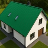 Stehfalzblech PD-510-S Minzgrün auf einem Einfamilienhaus mit Garage und zwei Dachfenstern