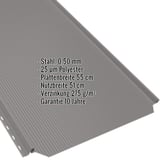 Stehfalzblech PD-510-S Graualuminium, 0,50 mm Stahl, Polyesterbeschichtung, mit eingeblendeten Eckdaten