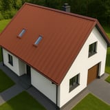 Stehfalzblech PD-510-S Trapez Ziegelrot auf einem Einfamilienhaus von oben