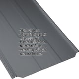 Stehfalzblech PD-510-S Trapez Anthrazitgrau mit eingeblendeten Eckdaten zu Material, Staerke und Beschichtung