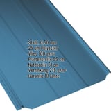Stehfalzblech PD-510-S Trapez Enzianblau RAL 5010 mit eingeblendeten Eckdaten