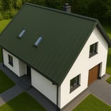 Stehfalzblech PD-510-S Trapez Chromoxidgrün (RAL 6020) auf einem Einfamilienhaus mit Garage und zwei Dachfenstern