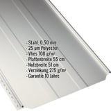 Stehfalzblech PD-510-S Trapez Grauweiß, 0,50 mm Stahl, mit eingeblendeten Eckdaten