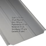 Stehfalzblech PD-510-S Trapez Graualuminium mit eingeblendeten Eckdaten zu Material, Staerke und Beschichtung