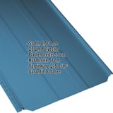 Stehfalzblech PD-510-S Trapez Enzianblau RAL 5010, Stahl 0,50 mm, Polyester 25 µm, Eckdaten eingeblendet