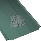 Stehfalzblech PD-510-S Trapez Moosgrün, 0,50 mm Stahl, mit eingeblendeten Eckdaten