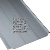 Stehfalzblech PD-510-S Trapez Fehgrau, 0,50 mm Stahl, mit eingeblendeten Produktdaten