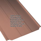 Stehfalzblech PD-510-S Trapez Kupferbraun RAL 8004 mit eingeblendeten Eckdaten