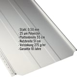 Stehfalzblech PD-510-S Trapez Grauweiß RAL 9002 mit eingeblendeten Eckdaten