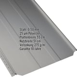 Stehfalzblech PD-510-S Graualuminium, Stahl 0,50 mm, mit eingeblendeten Eckdaten