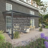 Terrassenueberdachung RAL 7016 mit Polycarbonatdach 16 mm, Eckdaten eingeblendet