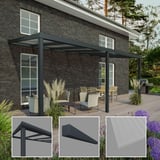 Terrassenüberdachung RAL 7016, Detailansichten von Rahmen, Rinne und Polycarbonatplatte 16 mm