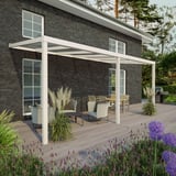 Terrassenüberdachung Sunrooms RAL 9001 mit 16 mm Polycarbonatdach, Gesamtansicht am Haus
