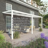 Terrassenüberdachung RAL 9016 mit 8,00 mm Glasdach und eingeblendeten Eckdaten