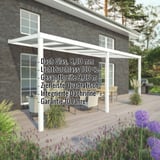 Terrassenüberdachung RAL 9016 mit 8,00 mm Glasdach und eingeblendeten Eckdaten