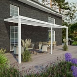 Terrassenüberdachung RAL 9016, 16 mm Polycarbonatdach, am Haus montiert, Gesamtansicht