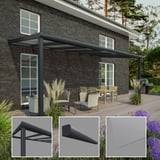 Terrassenüberdachung Sunrooms in RAL 7016, Detailansichten von Pfosten, Zierleiste und Glasdach