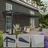 Terrassenüberdachung RAL 7016 mit 16 mm Polycarbonatdach, Detailansichten von Profil und Platte