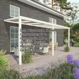 Terrassenüberdachung RAL 9001 mit Polycarbonatdach 16 mm, Eckdaten zur Überdachung sind eingeblendet