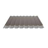 Trapezblech 20/1100 Nussbraun mit Anti-Tropf Vlies Unterseite, schraeg von oben