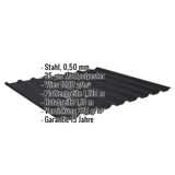 Trapezblech 20/1100 schwarz, 0,50 mm Stahl, mit Eckdaten-Liste eingeblendet