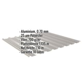 Trapezblech 20/1100 Aluminium Graualuminium mit eingeblendeten Eckdaten zu Material, Beschichtung und Massen
