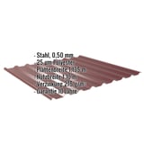 Trapezblech 20/1100 weinrot, Stahl 0,50 mm, mit eingeblendeten technischen Daten