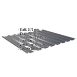 Trapezblech 20/1100 anthrazitgrau, Stahl 0,75 mm, 25 µm Polyester, mit eingeblendeten Eckdaten