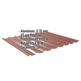 Trapezblech 20/1100 Aluminium 0,70 mm Rotbraun, mit eingeblendeten Eckdaten zu Material, Beschichtung und Massen