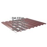 Trapezblech 20/1100 weinrot, Stahl 0,50 mm, mit eingeblendeten technischen Eckdaten