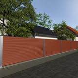 Sichtschutzzaun aus Trapezblech 20/1100 Wand in Kupferbraun RAL 8004, Anwendungsbeispiel im Garten