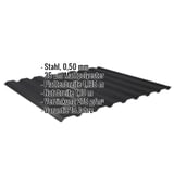 Trapezblech 20/1100, Schwarz, 0,50 mm Stahl, mit eingeblendeten Eckdaten