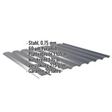 Trapezblech 20/1100, Anthrazitgrau RAL 7016, 0,75 mm Stahl, mit eingeblendeten Eckdaten