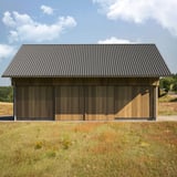 Trapezblech 35/207 Graualuminium auf einem Holzschuppendach, Verlegung