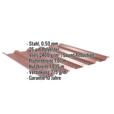 Trapezblech 35/207 rotbraun mit eingeblendeten Eckdaten zu Material, Beschichtung und Massen