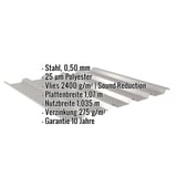 Trapezblech 35/207 Graualuminium mit eingeblendeten Eckdaten zu Material, Stärke, Beschichtung und Maßen
