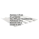 Trapezblech 35/207 Aluminium Weißaluminium mit eingeblendeten Eckdaten zu Material, Beschichtung und Massen