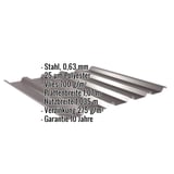 Trapezblech 35/207 schokoladenbraun, Stahl 0,63 mm, mit eingeblendeten Eckdaten und Vliesbeschichtung