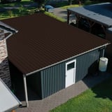 Trapezblech 35/207 schokoladenbraun auf einer Garage, Dachansicht von oben