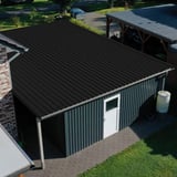 Trapezblech 35/207 Tiefschwarz auf einer Garage, Verlegung auf dem Dach