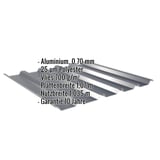 Trapezblech 35/207 Aluminium Anthrazitgrau mit eingeblendeten Eckdaten zu Material, Staerke und Garantie