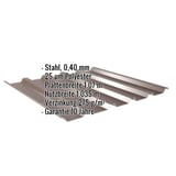 Trapezblech 35/207 in Sepiabraun, 0,40 mm Stahl, mit eingeblendeten Eckdaten zu Material, Beschichtung und Massen