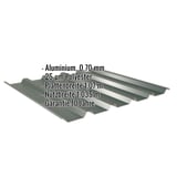 Trapezblech 35/207 Aluminium 0,70 mm Moosgrün mit eingeblendeten Eckdaten zu Material, Beschichtung und Massen