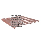 Trapezblech 35/207 Wand Rotbraun RAL 8012, 0,50 mm, mit eingeblendeten Eckdaten